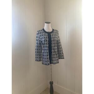 Jones New York Navy & White Zippered Cardigan, Size M